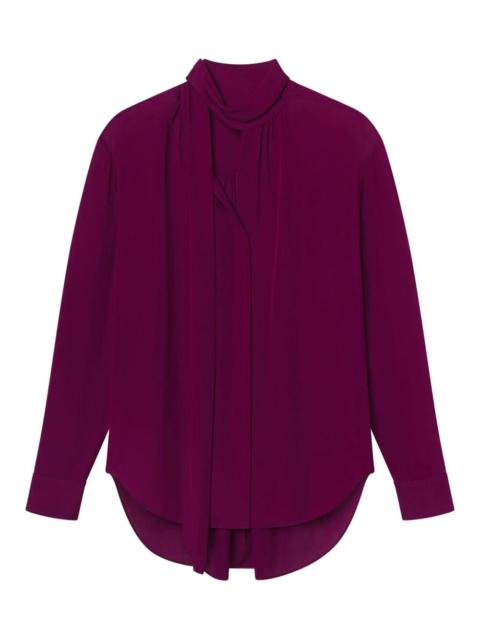 tied-neck silk blouse