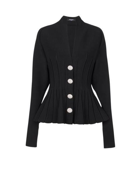 Ribbed knit peplum cardigan