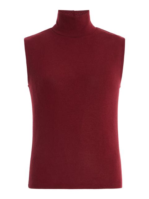 Lauren Sleeveless Jersey Turtleneck Top red