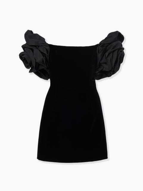 Off-Shoulder Velvet Mini Dress with Rosettes