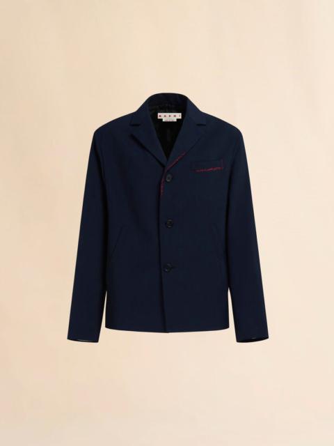 DEEP BLUE TROPICAL WOOL BLAZER WITH MARNI MENDING