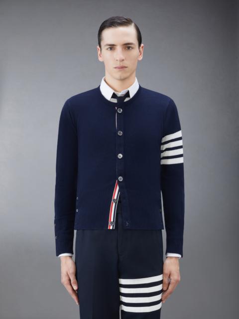 Navy Cashmere Classic 4-Bar Crewneck Cardigan