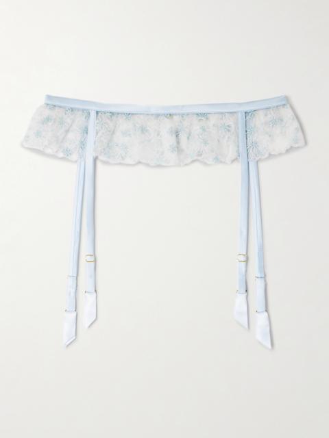 Mathilde Silk-blend Satin-trimmed Embroidered Tulle Suspender Belt