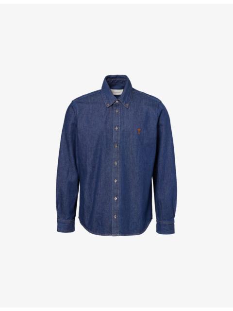 Logo-Embroidered Contrast-Stitch Denim Shirt