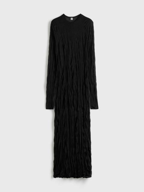 Crinkled knit long-sleeve dress black