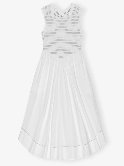 WHITE WASHED STRETCH COTTON SMOCK MIDI DRESS
