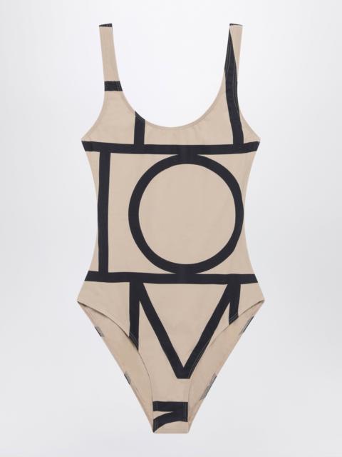 Beige swimsuit with monogram