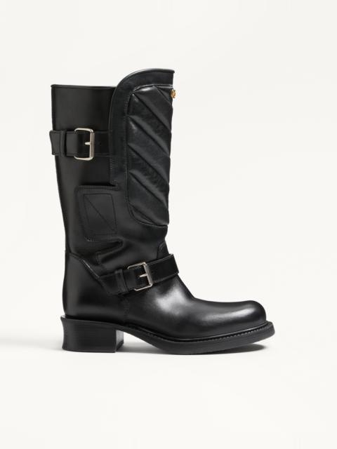 RAYONS BIKER BOOT IN CALFSKIN AND NAPPA LEATHER WITH CHEVRON PATTERN 40MM