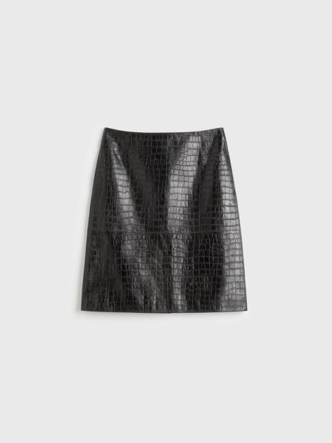 Paneled croco-embossed skirt dark brown