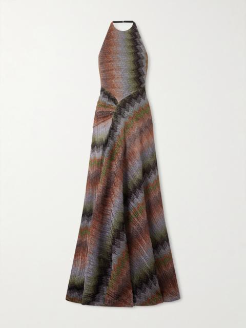 Metallic Crochet-knit Halterneck Maxi Dress