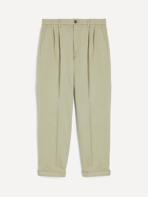 Sage Drapier Double-Pleated Cotton Trousers