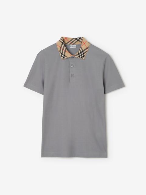 Check Collar Cotton Polo Shirt