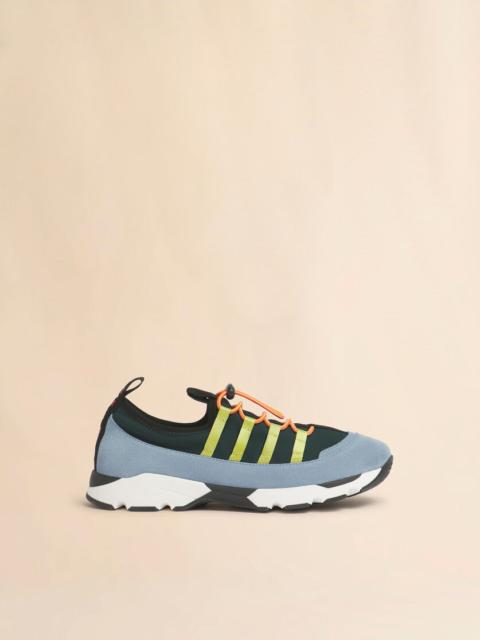 GREEN AND LIGHT BLUE LYCRA LACE-UP RUNNING SNEAKER