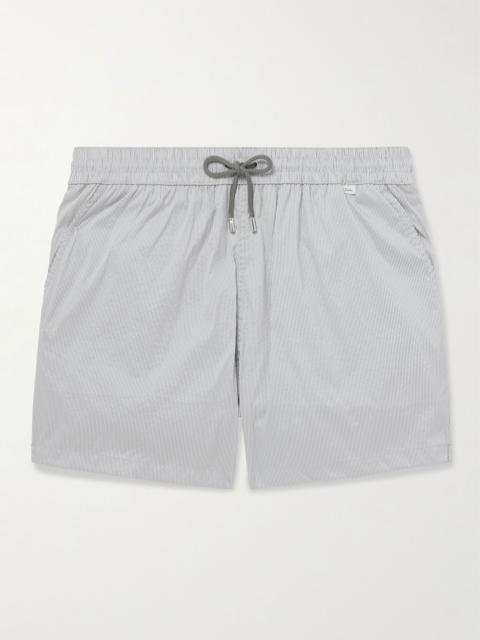 Straight-Leg Mid-Length Pinstriped Swim Shorts Gray