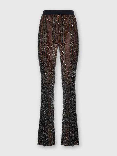 Ribbed stretch flared trousers with sequins
