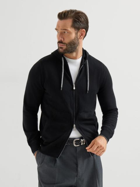 Cashmere sweatshirt-style cardigan with hood