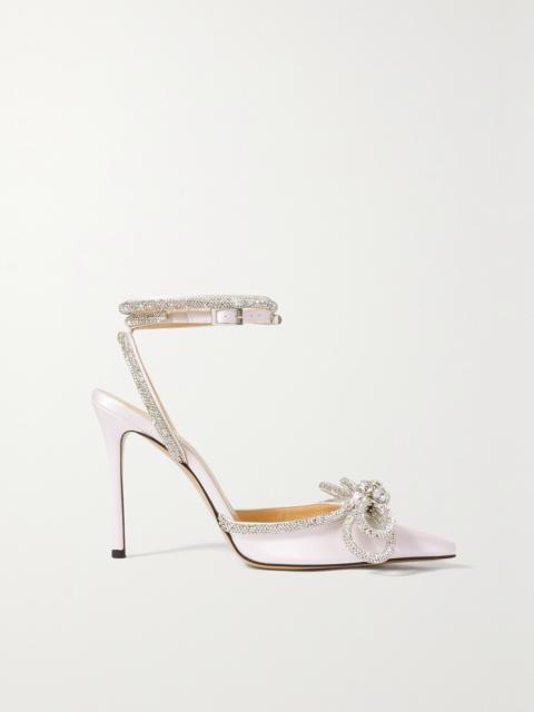 Double Bow Crystal-embellished Silk-satin Point-toe Pumps