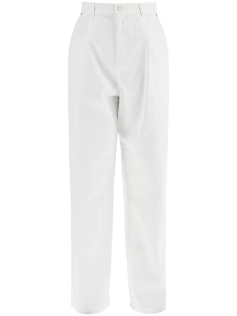 WHITE COTTON WIDE LEG TROUSERS