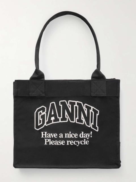 Embroidered canvas tote Black