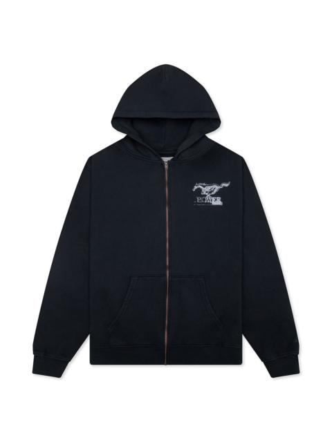 MUSTANG CROSS ZIP UP HOODIE - WASHED BLACK