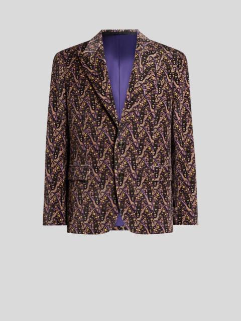 SINGLE-BREASTED COTTON VELVET JACKET WITH FLORAL PAISLEY MOTIF