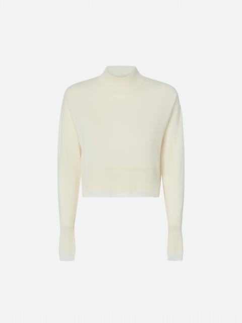WHITE CASHMERE-BLEND MOCK-NECK SWEATER