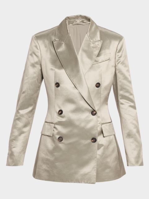 Cotton-Silk Satin Double-Breasted Blazer Jacket