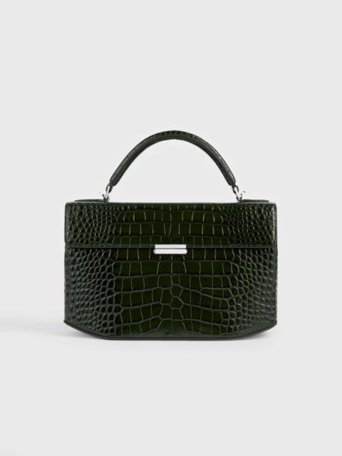 Clip croco-embossed top handle dark green