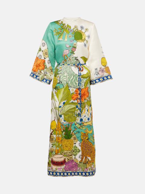 Printed hemp and silk maxi dress