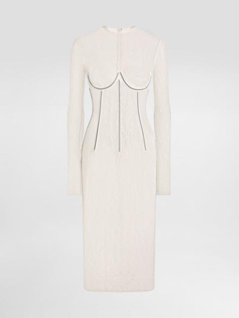 Lace calf-length dress with corset detailing