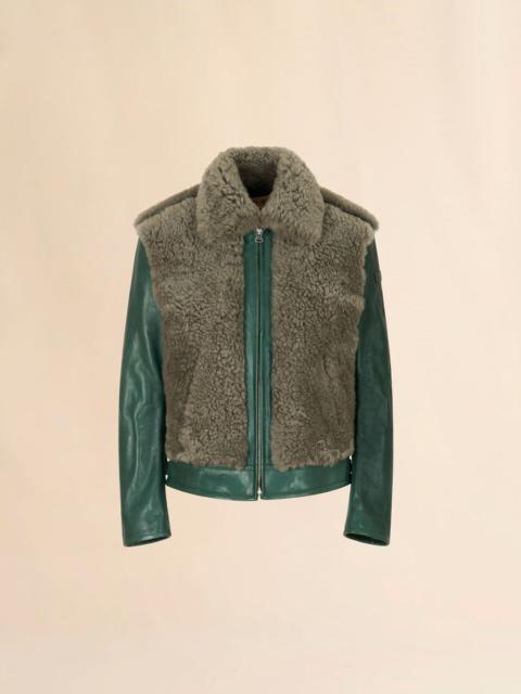GREEN LEATHER JACKET WITH SHEARLING PANELS
