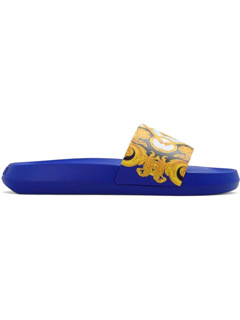 Versace Baroque Pool Slide Blue Gold