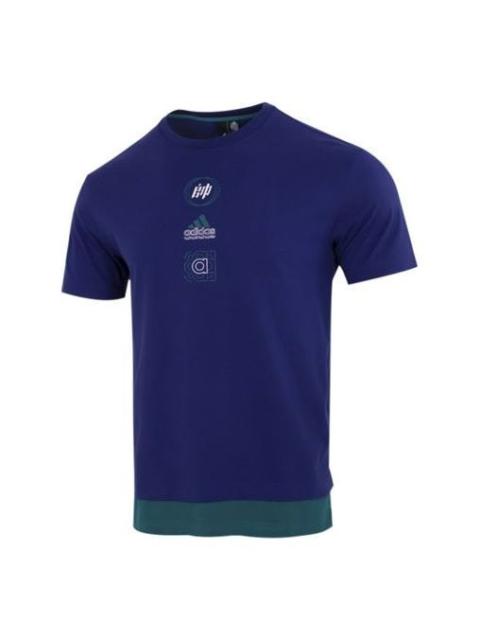 adidas Alphabet Logo Word Casual Sports Short Sleeve Blue HE9922