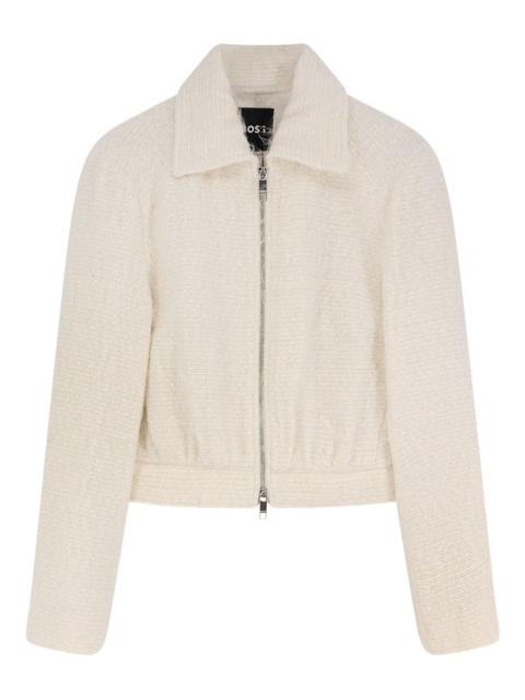 zip-fastening wide-collar jacket
