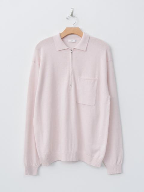 Linen Wool Brushed Zip Up Polo Sweater - Pink