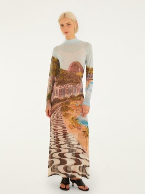 Multicolor Copacabana Beach Long Sleeve Maxi Dress