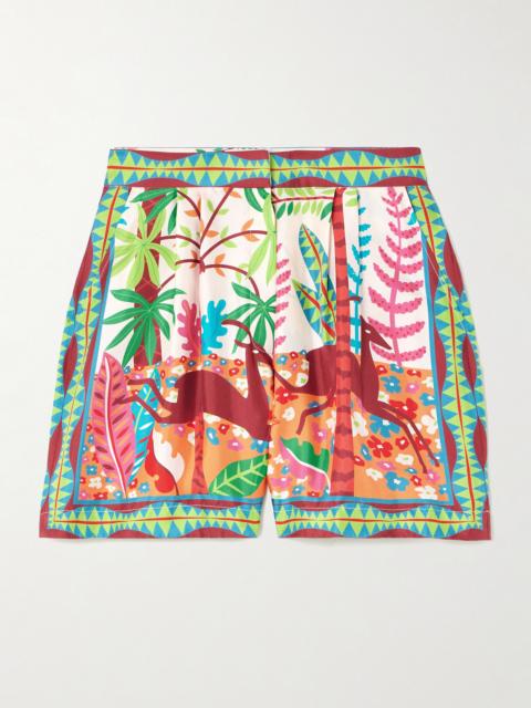 + Louis Barthélemy Pleated Printed Silk-twill Shorts
