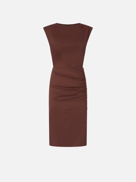 SLIM-FITTING CALF-LENGTH DRESS IN LINEN