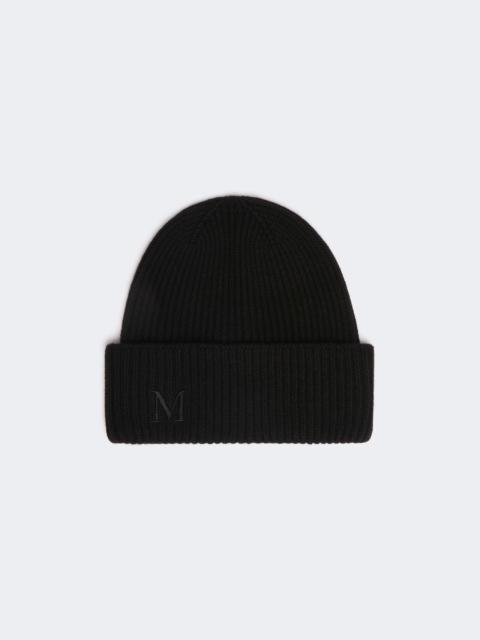 Rib-knit cashmere beanie hat - BLACK