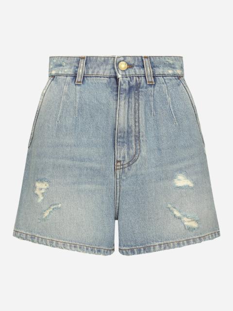 High-waisted denim shorts