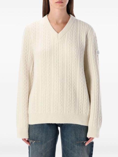 cable-knit V-neck sweater