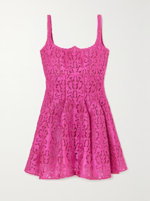Paisley Pleated Guipure Lace Mini Dress