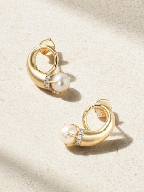 Cornucopia 14-karat Gold, Diamond And Pearl Earrings