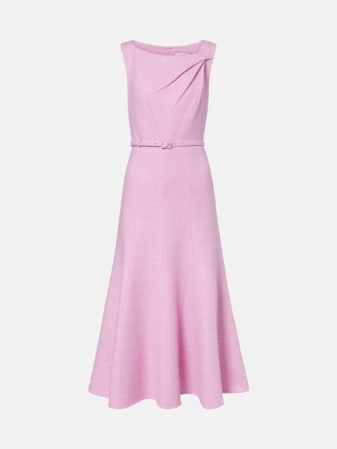 Asymmetric belted bouclé midi dress