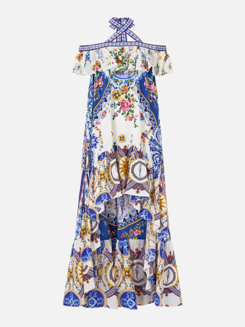 OFF SHOULDER SHAPED HEM DRESS