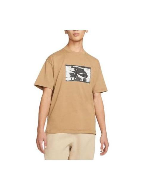 Men's Nike Pattern Printing Round Neck Pullover Short Sleeve Khaki T-Shirt DR5758-258