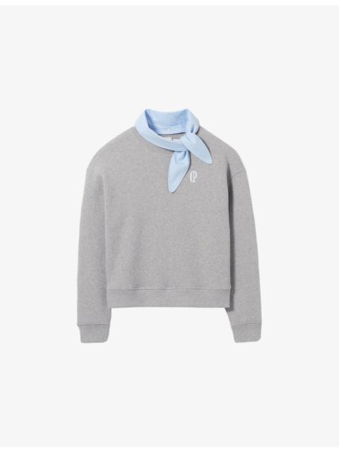Scarf-Collar Brand-Embroidered Cotton-Blend Sweatshirt