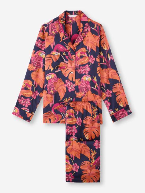 Women's Pajamas Silk Satin Navy Jungle Birds Pattern