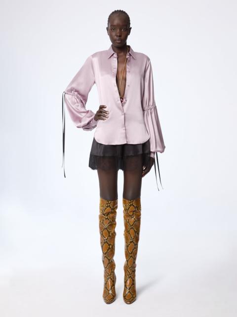 Mauve Silk Satin Shirt With Bow Details