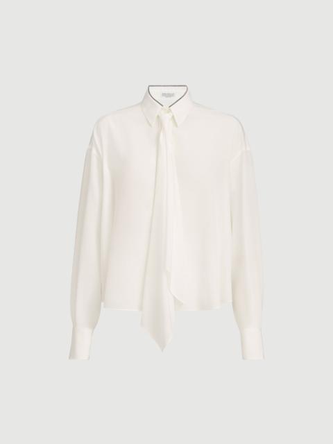 Silk crêpe de Chine shirt with tie and shiny collar